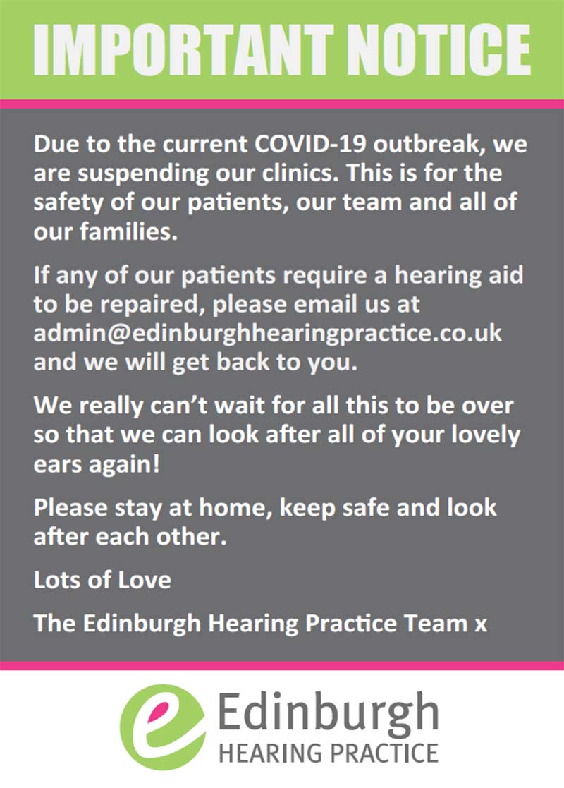 Edinburgh Hearing Practice COVID-19 Closure Announcement